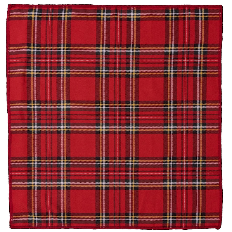 Traditional Red Stewart tartan Approximately 21" x 21" square bandana Handmade from polyester fabric.  You can wear it to cover your entire head, as a thin band, or as a wrist wrap.  May even fit your dog