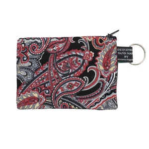 Paisley en Rojo/Negro ~ Monedero hecho a mano ~ 100% Algodón ideal para tarjetas de efectivo monedas Regalo ideal ~