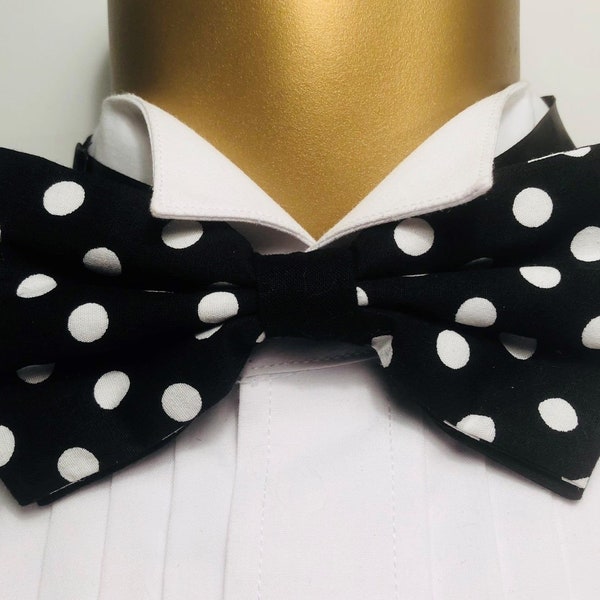 Black & White Polka Dot Bow Tie Hair Bow Necktie Graduation Prom Business Meeting Suit