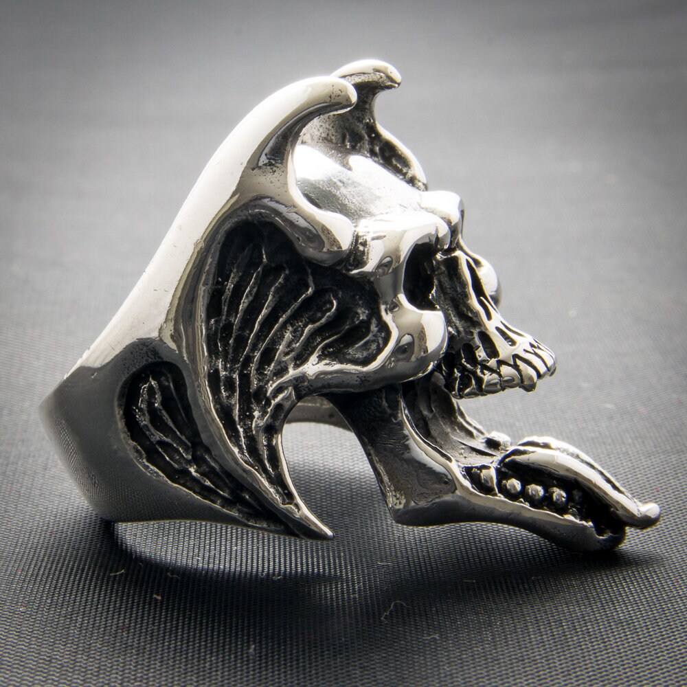 Devil Skull Ring .925 Solid Sterling Silver Witch, Devil Worship Metal ...