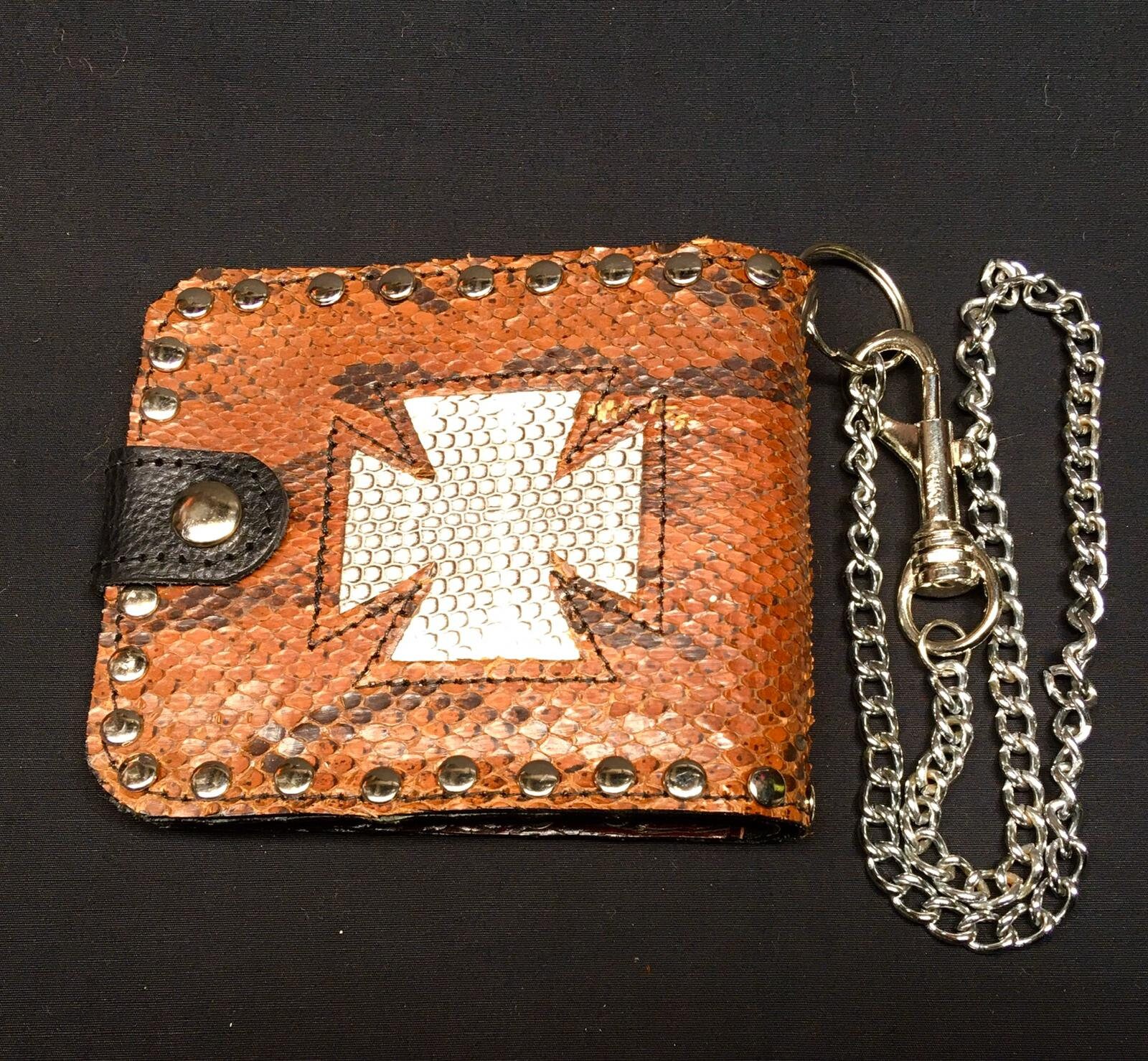 Genuine Real Vintage African Python and Sea Snake Skin Iron Cross