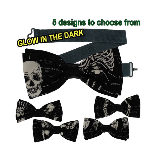 Glow in the Dark Skeleton Anatomy Bow Tie Hair Bow Necktie Perfect for Graduation, Prom or Wedding Timeless Treasures 100% cotton Fabric