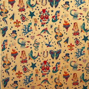 Awesome Tattoo Tea Party Design, bandana Headband Dog Bandana Chemo Wear 100% Cotton Fabric Alexander Henry Bandanna