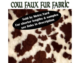 Brown & Cream Guernsey Cow Faux Fur super soft FABRIC sold per metre or yard for soft furnishings, scarves, apparels, fancy dress etc