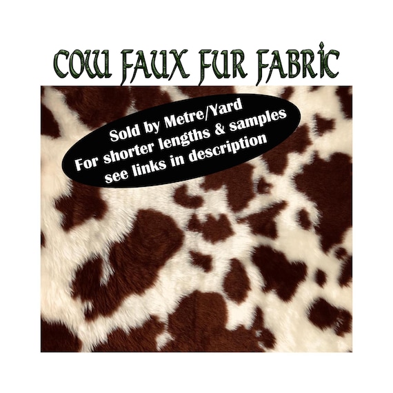 Brown & Cream Guernsey Cow Faux Fur super soft FABRIC sold per metre or yard for soft furnishings, scarves, apparels, fancy dress etc