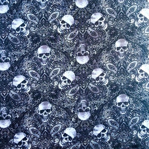Gothic Dark Filigree/Paisley Skull Design Bandana, Headband Biker Chemo Wear 100% Cotton Fabric Timeless Treasures