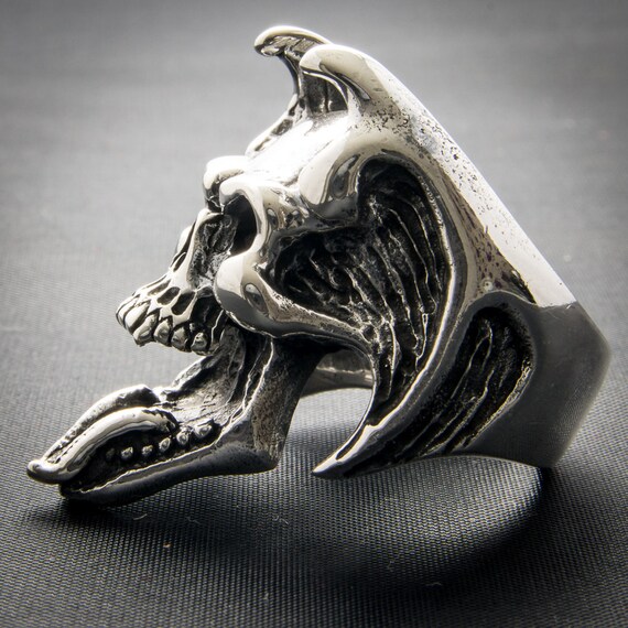 Devil Skull Ring .925 Solid Sterling Silver Witch, Devil Worship
