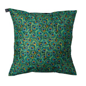 Beautiful Peacock Feather Eyes designer Cushion Cover Fits an 18&quot; x 18&quot; handmade scatter cushion for home or office decor. 100% Cotton