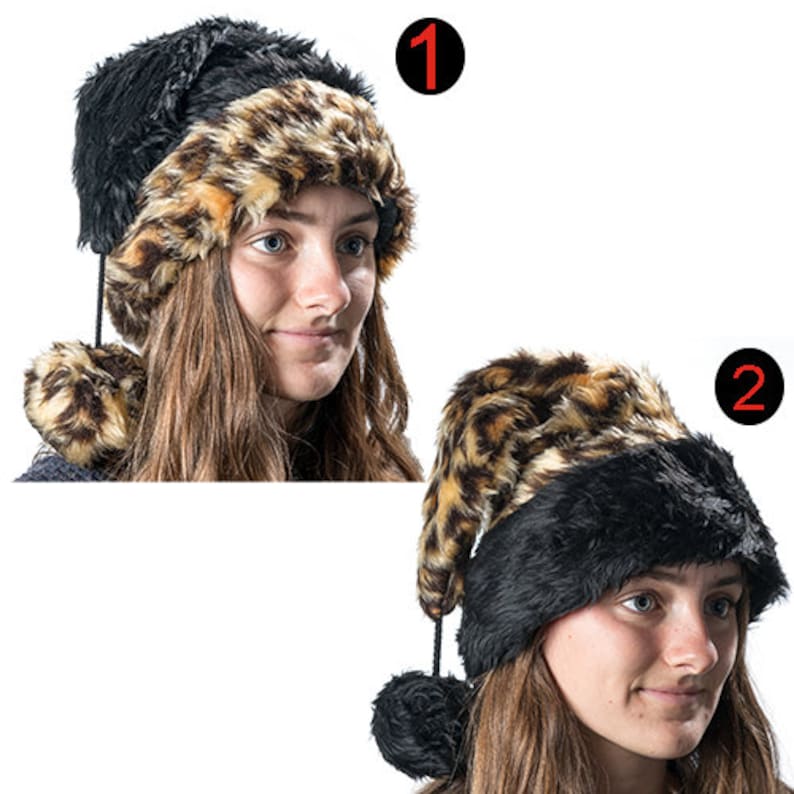 Xmas Santa Hat handmade from gorgeous plush Faux Fur fabric, Cruella Dalmatian, Leopard, Tiger, Cow, Elf a festive winter must have! image 2