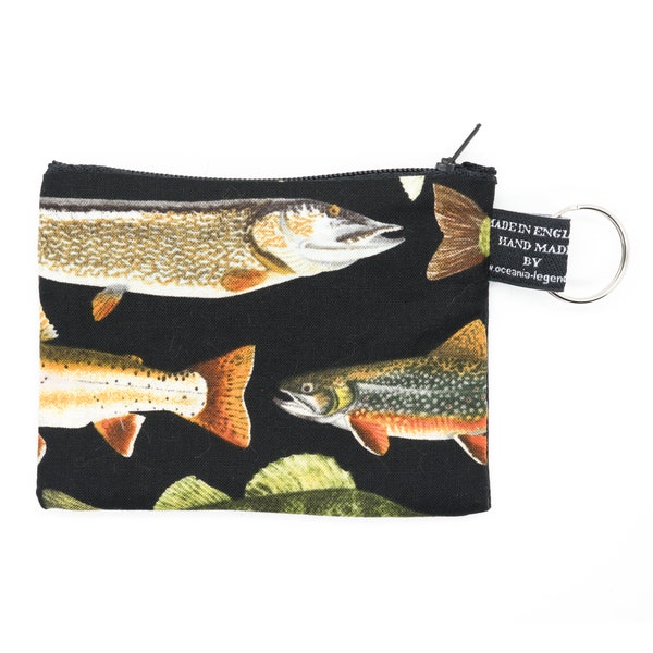 Great Design with rows of various fish! Coin Purse Handmade from Timeless 100% Cotton great for cash cards coins Ideal Gift