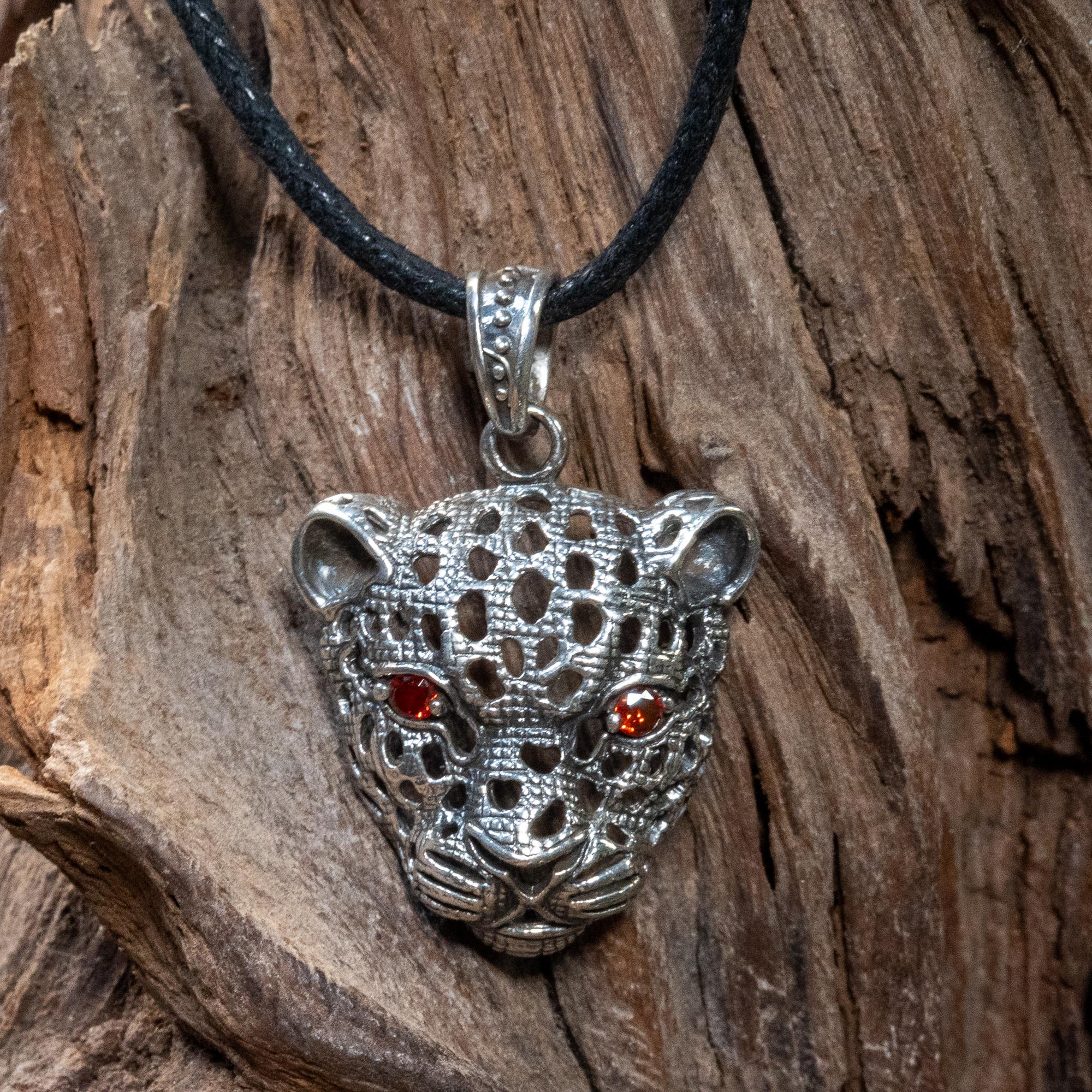Leopard Head Pendant With Orangey/red Cubic Zirconia Eyes, Made