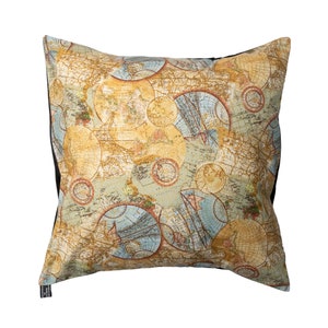Funda de cojín con mapa náutico del Atlas mundial increíblemente detallada Se adapta a un cojín de 18" x 18" para decoración del hogar Tesoros atemporales 100% algodón