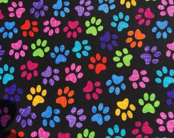 Fat Quarter Fun Funky Bright Paw Prints Designer Fabric by Timeless Treasures 100% Cotton Material perfect for making masks, bandanas etc