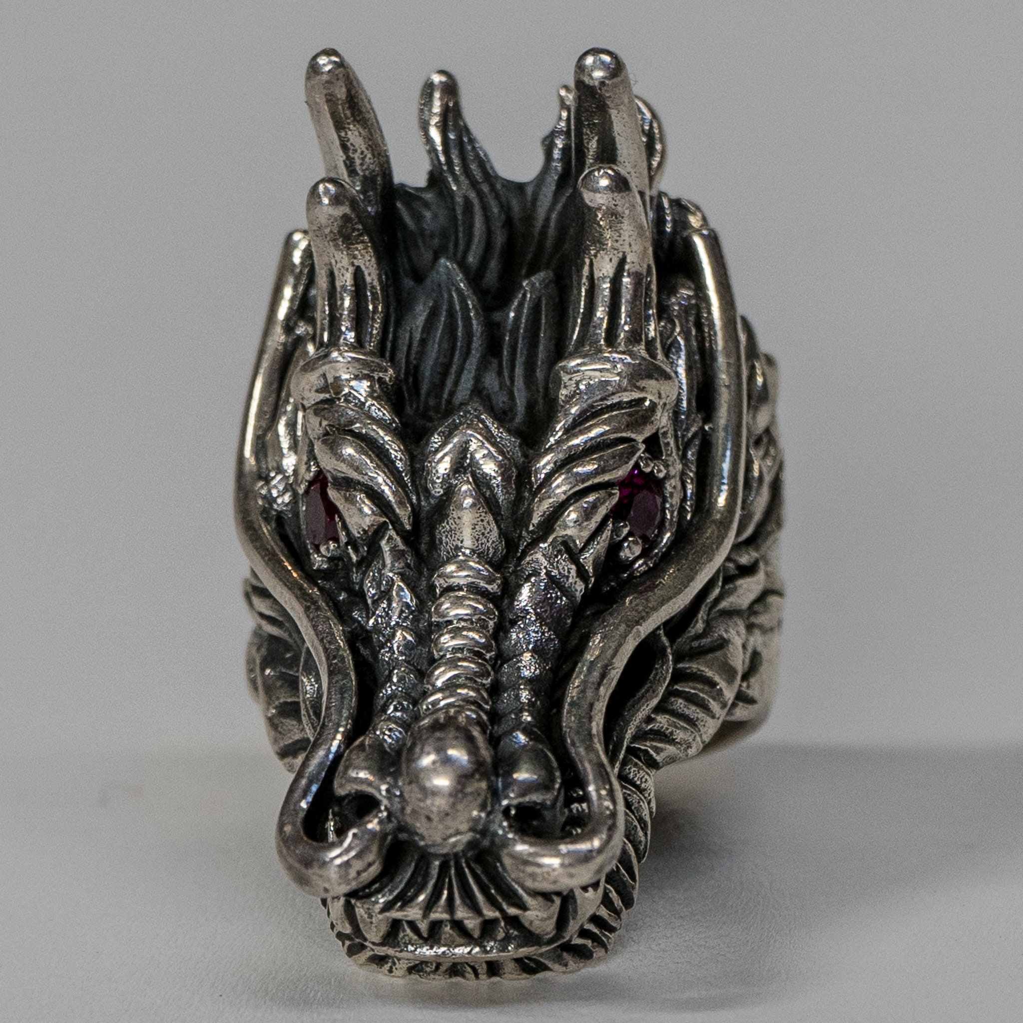Dragon Head Ring – 925 Sterling Silver – Adjustable Fits US Sizes 7-12 – Viking/Norse Style