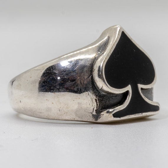 casino gamble Biker gambler Ace of Spades Signet Ring .925 solid sterling silver band Metal