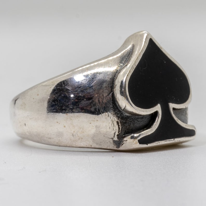 casino gamble Biker gambler Ace of Spades Signet Ring .925 solid sterling silver band Metal
