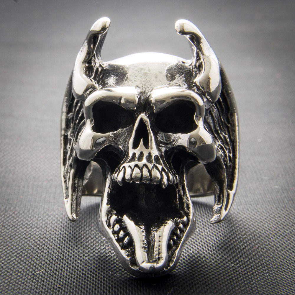Devil Skull Ring .925 Solid Sterling Silver Witch, Devil Worship