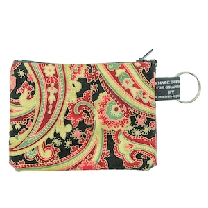 Paisley brillante y vibrante en rojo/oro ~ Bolso hecho a mano ~ 100% algodón ideal para tarjetas de efectivo monedas Regalo ideal ~