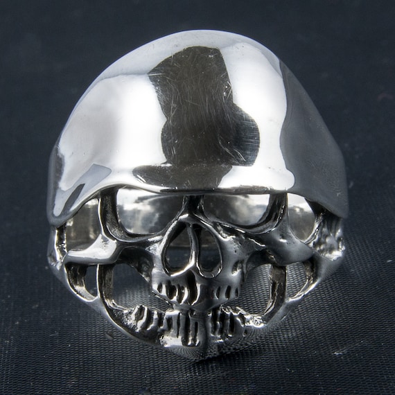 Gothic Biker WW2 Skull Silver Iron Cross Statement Stainless Steel Ring