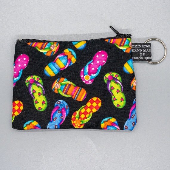Fun, Vibrant Flip Flop Designer Coin Purse Handmade from Timeless 100%  Cotton great for cash cards coins Ideal Gift