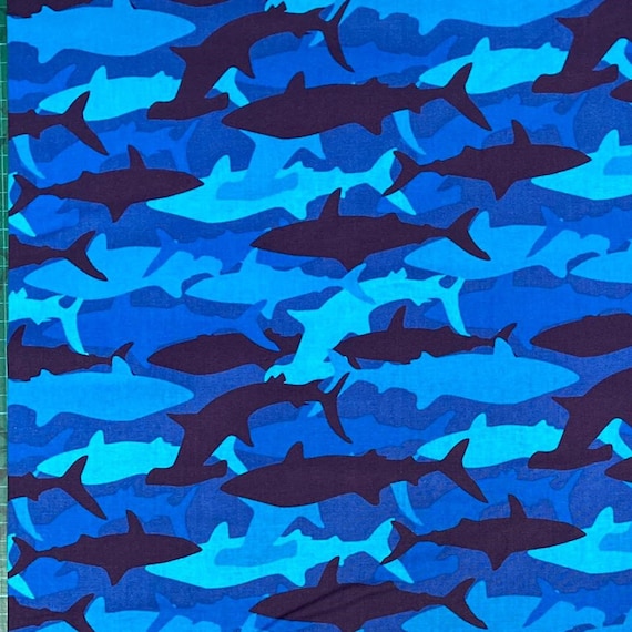 1/2 Mtr Awesome Blue Shark Fabric David Textiles 100% Cotton
