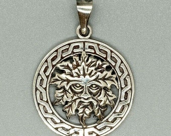 Green Man Pendant handmade from .925 solid sterling silver on an adjustable black cord necklace or choker great gift idea Celtic Pagan