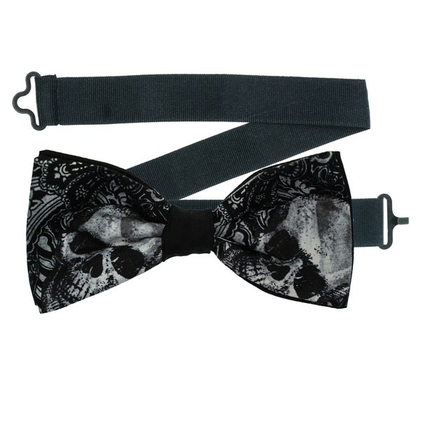 Grey Filigree Skull Designer Bow Tie can be also used as a Hair Bow, Necktie Graduation Prom, perfect party accessory