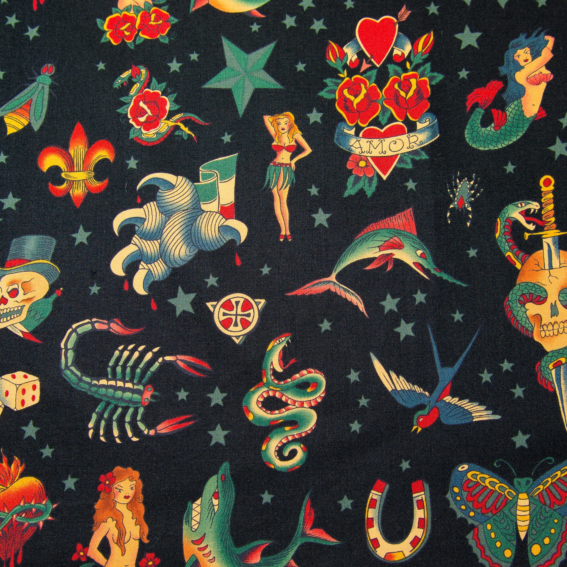 Metre Traditional Tattoo Designer Fabric Perfect for making Etsy