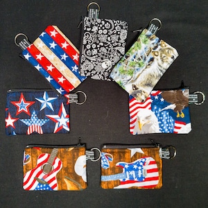 USA Patriotic Stars & Stripes Geldbeutel Handgemacht aus 100% Baumwolle super geeignet für Cash Cards Münzen Guitarren Skull Angels Wölfe Wolf Adler