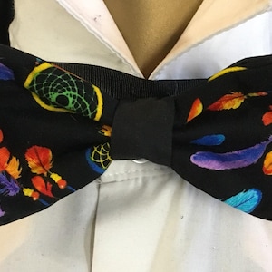 Dreamcatcher Spiritual Feather Bow Tie Hair Bow Necktie Graduation Prom Fabric