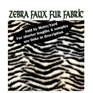 Zebra Stripe Faux Fur Fabric 150cm wide (60) sold by the metre or yard. Perfect for making cushion covers, scarves, costumes, arts/crafts