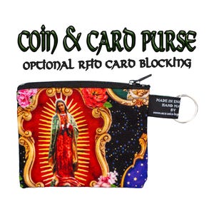 Beautiful depictions of the virgin Mary in floral frames ~ Handmade  Purse 100% Cotton great for cash & cards gift idea OPTIONAL RFID INSERT