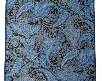 Prachtig blauw/gouden Paisley-patroon, vierkante bandana kan ook als hoofdband worden gedragen, ideaal voor volledige hoofdbedekking, ideale Chemowear-bandana