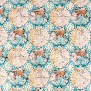 Conception géographique de carte marine de l'atlas mondial du globe Parfaite pour la confection de vêtements, costumes et accessoires Tissu 100 % coton/matière voyageuse