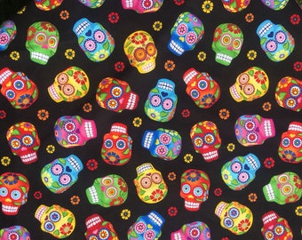 Day of the Dead Bright Candy Skulls Designer Bandana Headband Biker Chemo Wear Timeless Treasures 100% Cotton Fabric