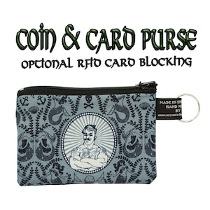 Monedero de diseño con diseño de marinero tatuado hecho a mano por Timeless Treasures 100 % algodón, ideal para guardar dinero en efectivo, tarjetas, monedas, calavera de sirena, marinero, pirata