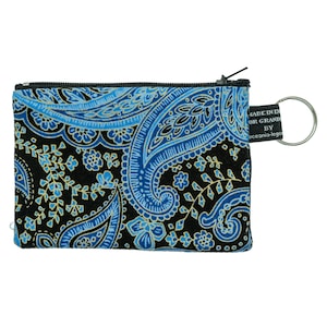 Paisley brillante y vibrante en azul/oro ~ Bolso hecho a mano ~ 100% algodón ideal para tarjetas de efectivo monedas Regalo ideal ~