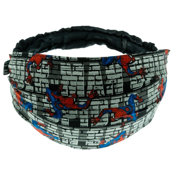 Spiderman Design ~ handmade Headband Bandana Hair Tie Ladies Girls Fashion 100% Cotton Fabric Marvel Comic Superhero Spider Sense