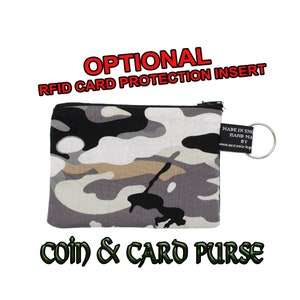 Camouflage Design ~ Handmade  Purse~100% Cotton great for cash cards coins Ideal Gift ~ with optional RFID Card Protection