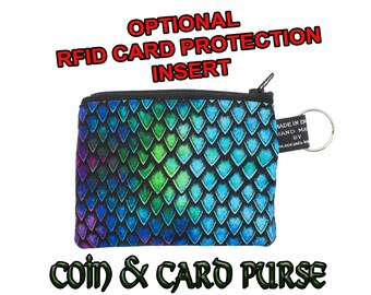 Dragon Scale/Dinosaur Skin Design ~ Handmade  Purse~100% Cotton great for cash cards coins Ideal Gift ~ with optional RFID Card Protection