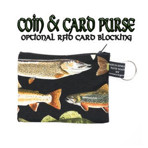 Great Design with rows of various fish! Coin Purse Handmade from Timeless Cotton great for cash cards coins Ideal Gift~ OPTIONAL RFID INSERT