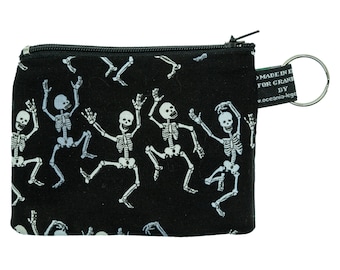 Dancing Skeleton Design ~ Handmade  Purse ~ 100% Cotton Fabric great for cash cards coins Ideal Gift ~ Fun Skulls Gothic