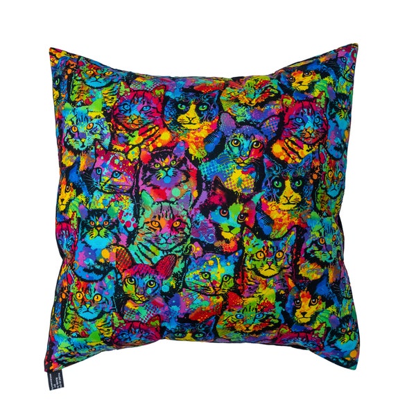 Bright & colourful painted cats, designer Cushion Cover Fits an 18" x 18" scatter cushion for home or office