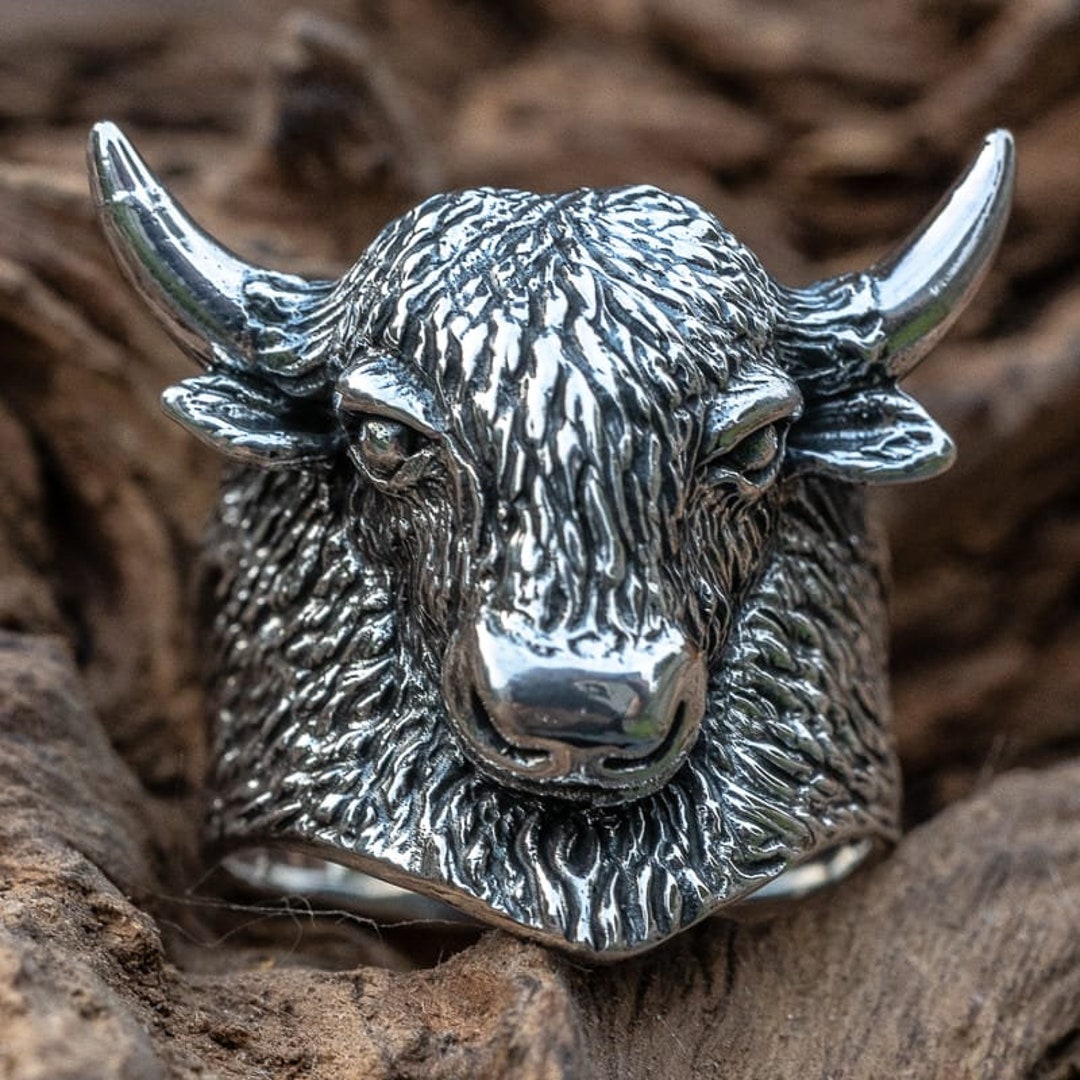 アクセサリー Silver 925 Buffallo Horn Signet Ring #17 Bison/buffalo Ring .925 Sterling Silver Ring. Incredibly