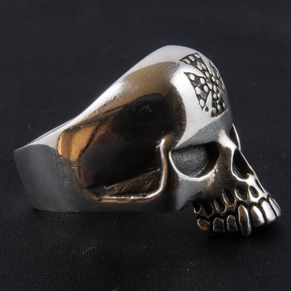 Skull Ring .925 Solid Sterling Silver Iron Cross Schwartz - Etsy