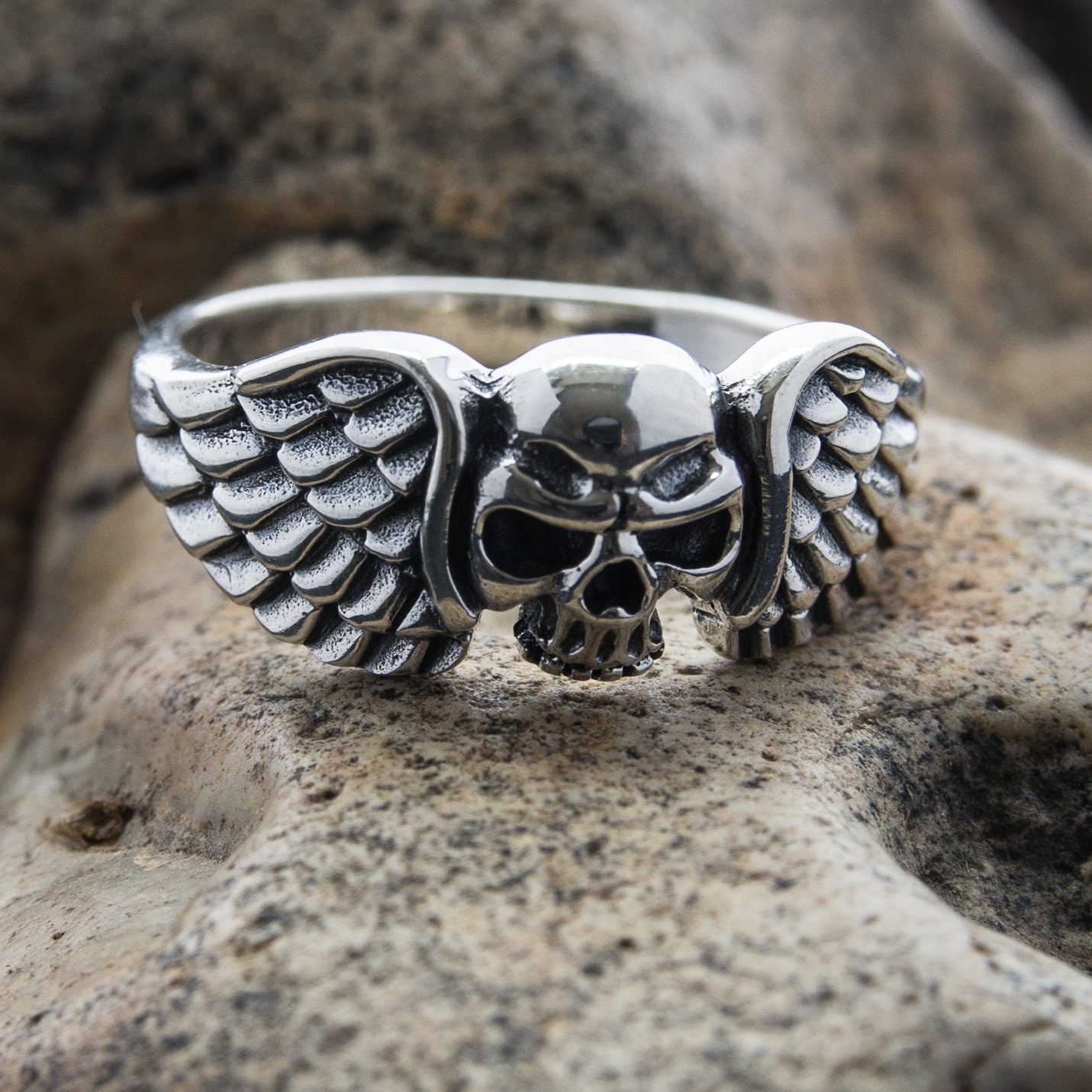 Skull with wings on sale ring