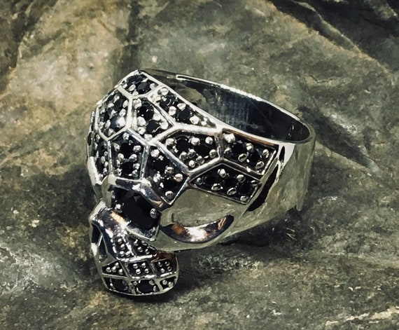 Skull Ring .925 Solid Sterling Silver, Cubic Zirconia, Cz
