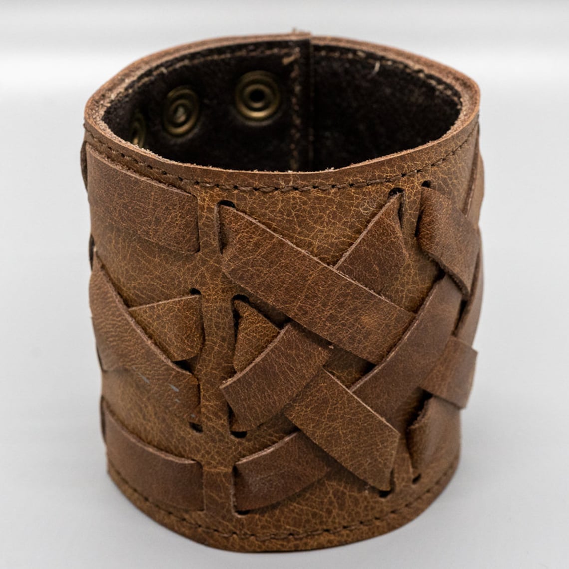 Wide Real Leather Wristband With Plaited Brown Leather Wrist Etsy