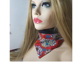 Gorgeous Candy Sugar Skull Day of the Dead Printed Tied Bandana 100% Cotton Neckerchief  scarf cowboy biker neck wrist gangster gift dog bib