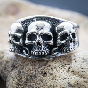 GOT Many Faced God Skull Ring 925 solid sterling silver Heavy Metal Biker Gothic Viking Odin Norse Celtic Pagan Available M - Z+